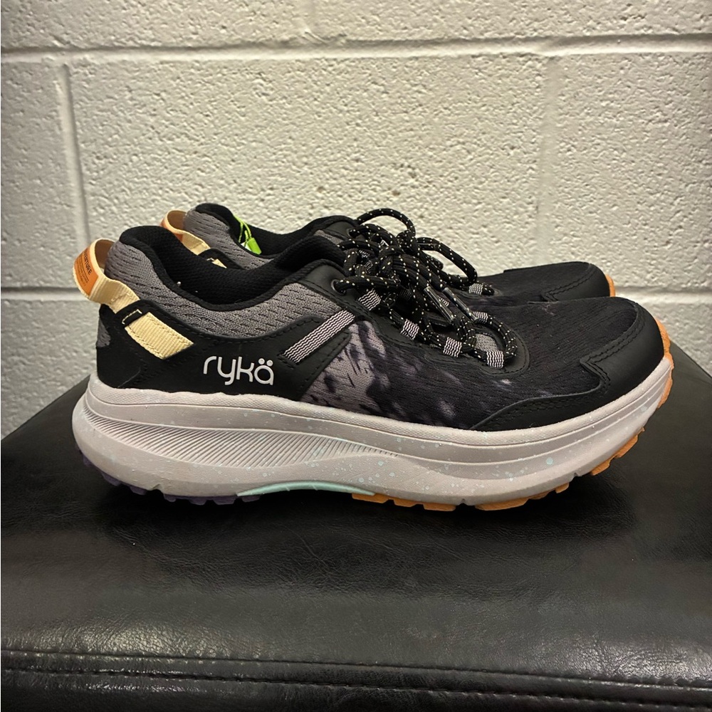 Ryka Black and Gray Women's Sneakers with Orange Accents